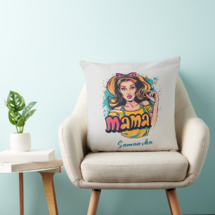 Personalized Retro Mama Pop Art (10) Throw Pillow