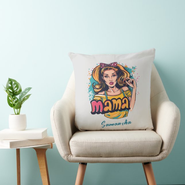 Personalized Retro  Mama Pop Art (10) Throw Pillow (Chair)