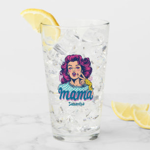 Personalized Retro Mama Pop Art (11) Glass
