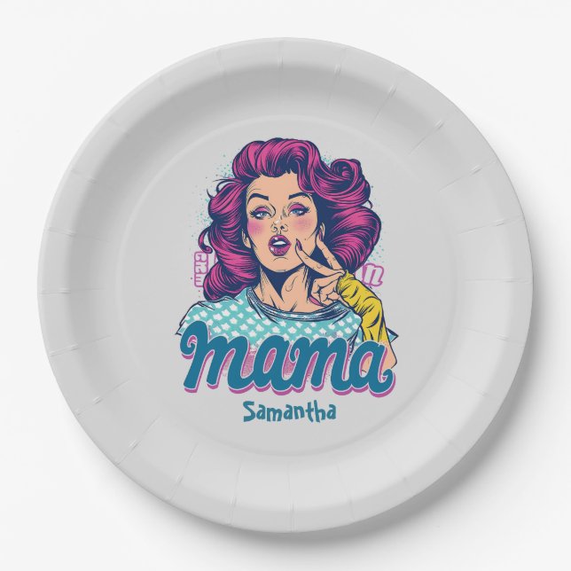 Personalized Retro  Mama Pop Art (11) Paper Plate (Front)