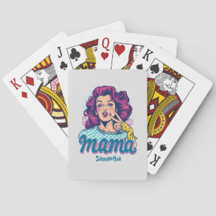 Personalized Retro  Mama Pop Art (11) Playing Cards
