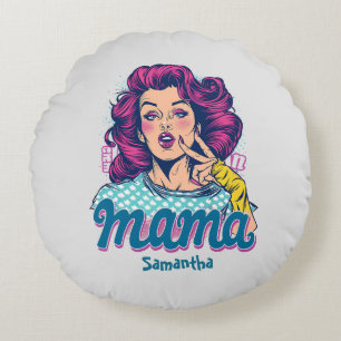 Personalized Retro Mama Pop Art (11) Round Pillow