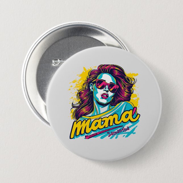 Personalized Retro  Mama Pop Art (12) 3 Inch Round Button (Front & Back)