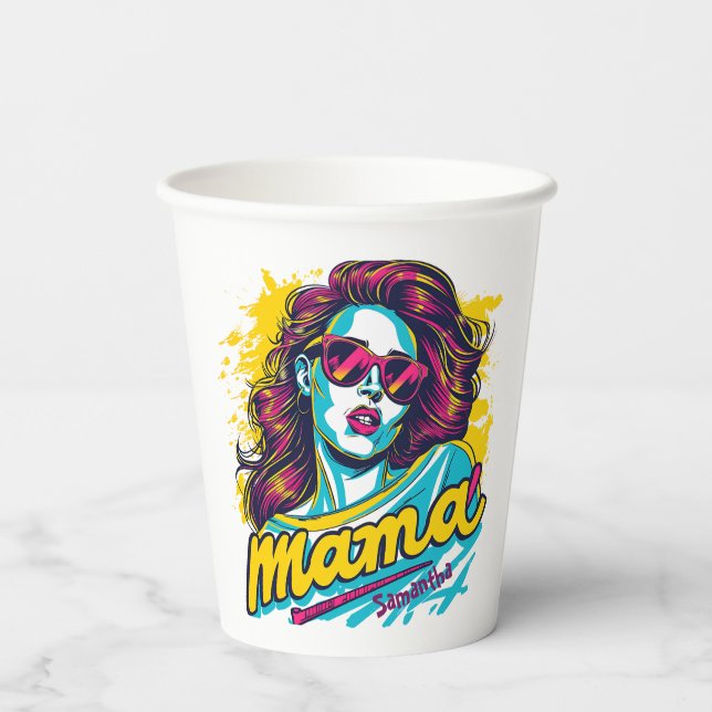 Personalized Retro  Mama Pop Art (12) Paper Cups (Back)