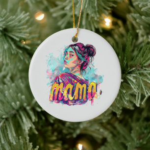 Personalized Retro Mama Pop Art (13) Ceramic Ornament