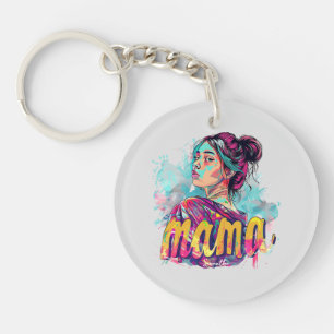 Personalized Retro  Mama Pop Art (13) Keychain