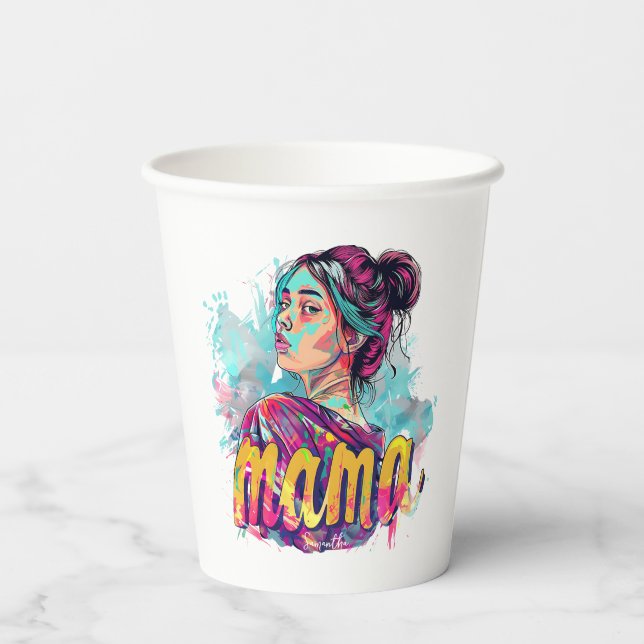 Personalized Retro  Mama Pop Art (13) Paper Cups (Back)