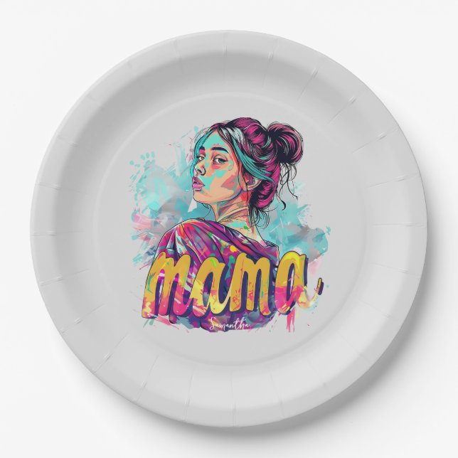 Personalized Retro  Mama Pop Art (13) Paper Plate (Front)