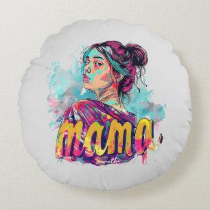 Personalized Retro Mama Pop Art (13) Round Pillow