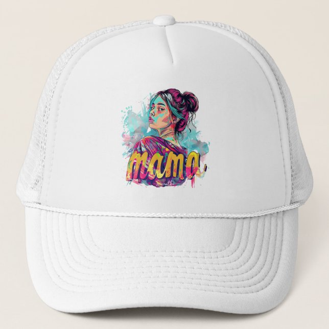 Personalized Retro  Mama Pop Art (13) Trucker Hat (Front)