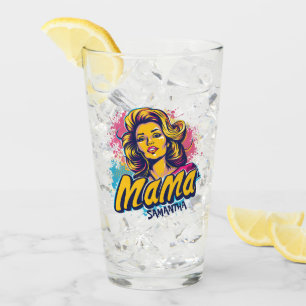 Personalized Retro Mama Pop Art (14) Glass