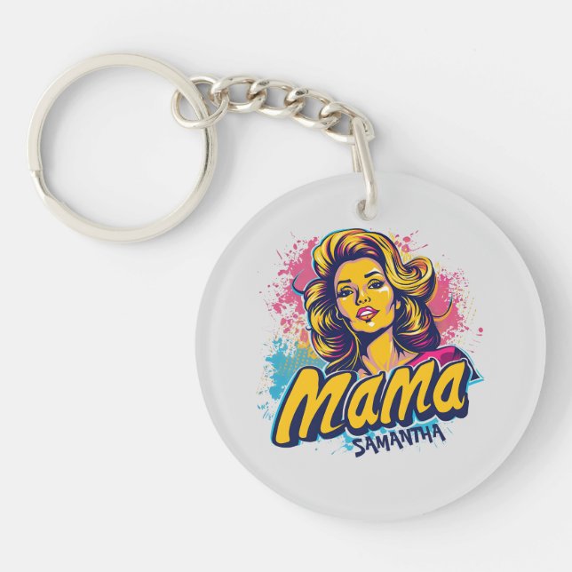 Personalized Retro  Mama Pop Art (14) Keychain (Front)