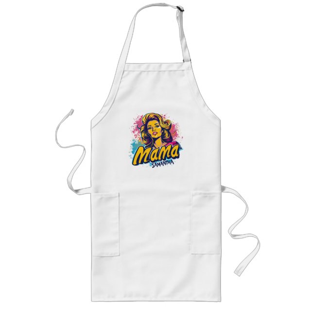 Personalized Retro  Mama Pop Art (14) Long Apron (Front)