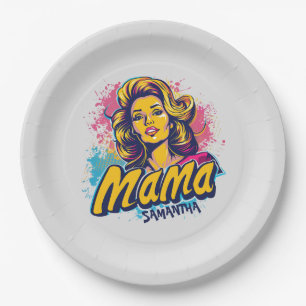 Personalized Retro Mama Pop Art (14) Paper Plate