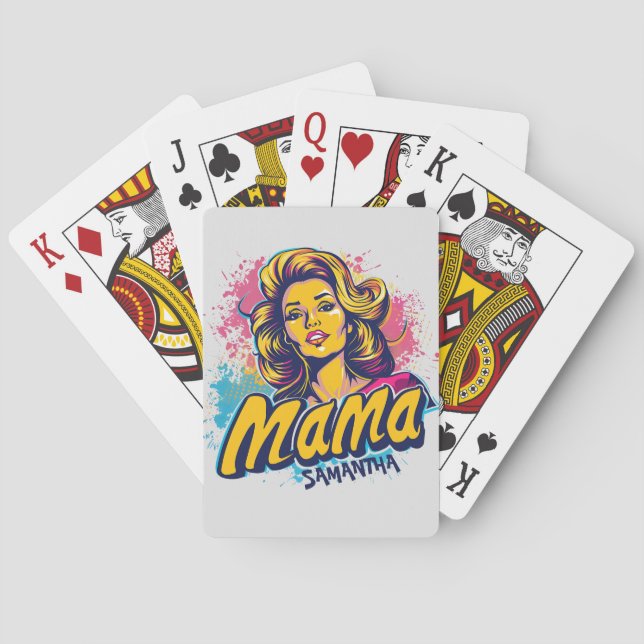 Personalized Retro  Mama Pop Art (14) Playing Cards (Back)
