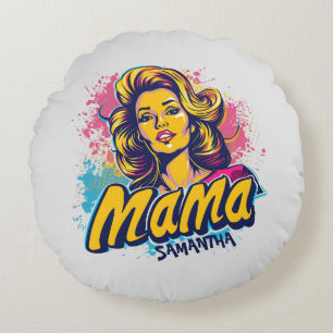 Personalized Retro  Mama Pop Art (14) Round Pillow