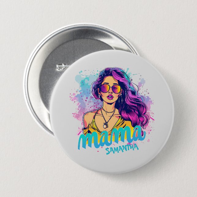 Personalized Retro  Mama Pop Art (15) 3 Inch Round Button (Front & Back)