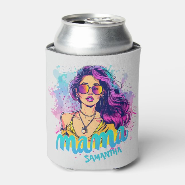 Personalized Retro  Mama Pop Art (15) Can Cooler (Can Front)