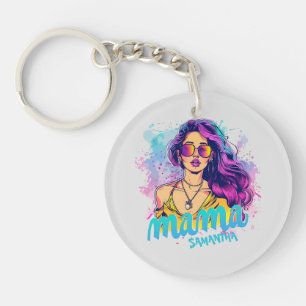 Personalized Retro  Mama Pop Art (15) Keychain