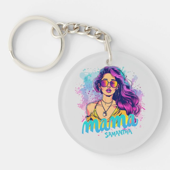 Personalized Retro  Mama Pop Art (15) Keychain (Front)