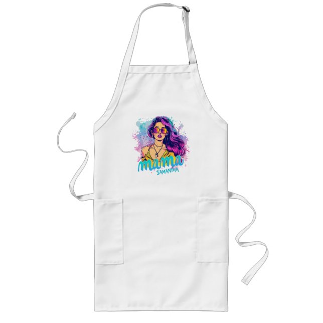 Personalized Retro  Mama Pop Art (15) Long Apron (Front)