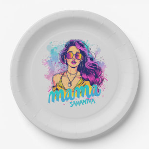 Personalized Retro Mama Pop Art (15) Paper Plate