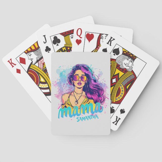 Personalized Retro  Mama Pop Art (15) Playing Cards (Back)