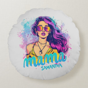 Personalized Retro Mama Pop Art (15) Round Pillow