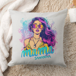 Personalized Retro  Mama Pop Art (15) Throw Pillow
