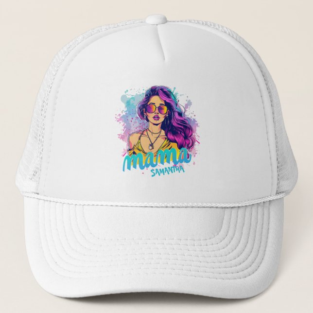 Personalized Retro  Mama Pop Art (15) Trucker Hat (Front)