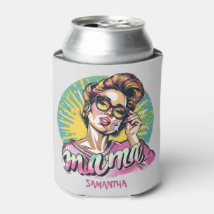 Personalized Retro Mama Pop Art (16) Can Cooler