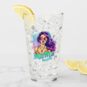 Personalized Retro Mama Pop Art (16) Glass
