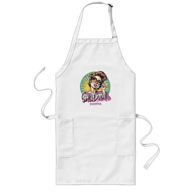 Personalized Retro  Mama Pop Art (16) Long Apron (Front)