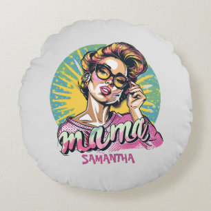 Personalized Retro Mama Pop Art (16) Round Pillow
