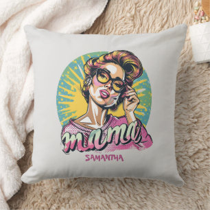 Personalized Retro  Mama Pop Art (16) Throw Pillow