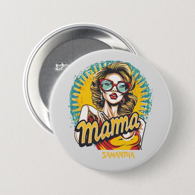 Personalized Retro  Mama Pop Art (17) 3 Inch Round Button (Front & Back)