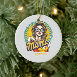 Personalized Retro Mama Pop Art (17) Ceramic Ornament