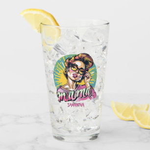 Personalized Retro Mama Pop Art (17) Glass