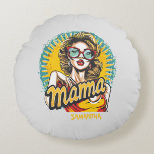 Personalized Retro Mama Pop Art (17) Round Pillow