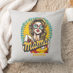 Personalized Retro  Mama Pop Art (17) Throw Pillow
