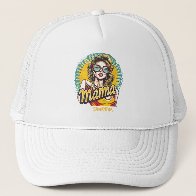 Personalized Retro  Mama Pop Art (17) Trucker Hat (Front)