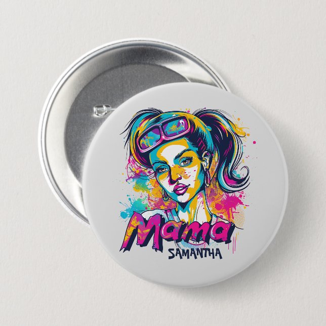 Personalized Retro  Mama Pop Art (18) 3 Inch Round Button (Front & Back)
