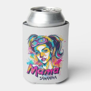 Personalized Retro  Mama Pop Art (18) Can Cooler