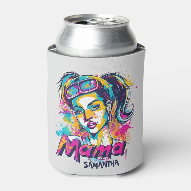 Personalized Retro  Mama Pop Art (18) Can Cooler (Can Front)