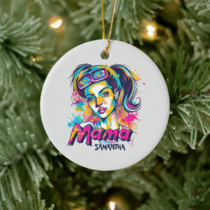 Personalized Retro Mama Pop Art (18) Ceramic Ornament