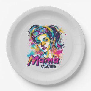 Personalized Retro  Mama Pop Art (18) Paper Plate