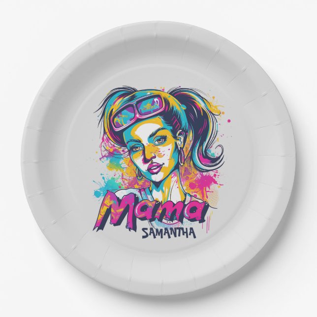 Personalized Retro  Mama Pop Art (18) Paper Plate (Front)