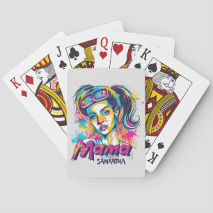 Personalized Retro  Mama Pop Art (18) Playing Cards