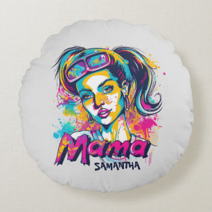 Personalized Retro Mama Pop Art (18) Round Pillow