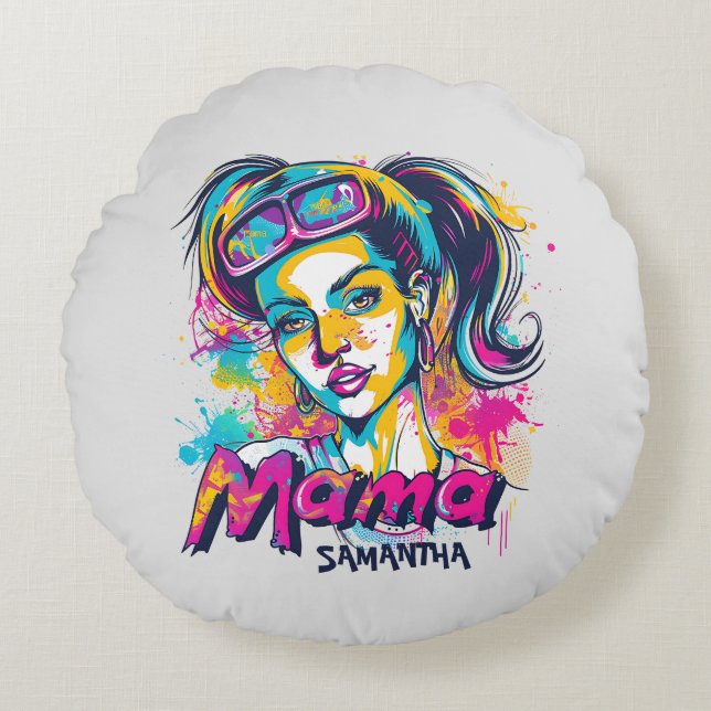 Personalized Retro  Mama Pop Art (18) Round Pillow (Front)